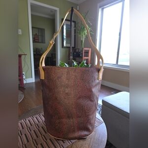 Etro Brown Paisley Shoulder Bag with Tan Straps